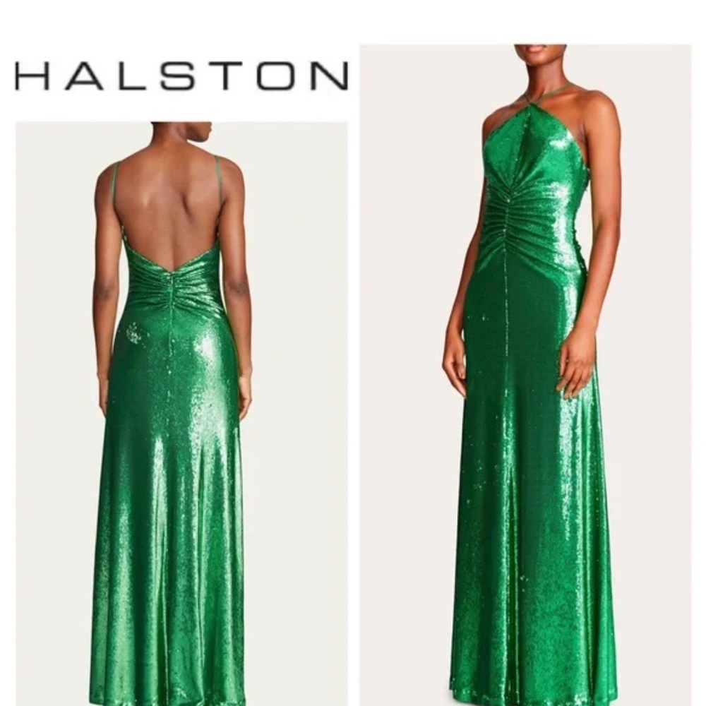 Halston Heritage Green Backless Sequen Dress
